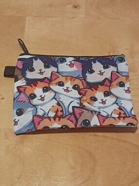 Multiple Cat Face Coin Purse | Dark & Light Grey, Tan & Orange | New